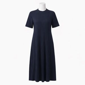 Size 1X George Women’s Navy Blue Ribbed Midi Dress High Neck Short Sleeve Casual